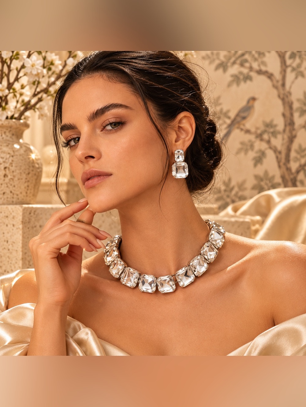 Oversized Crystal Statement Necklace & Drop Earrings Jewelry Set Fifi’s Closet
